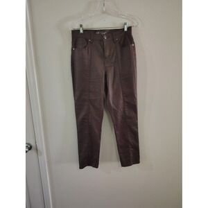 DG2 Diane Gilman Faux Leather Coated Jeans Brown Seam Front Petite 8P RN 92309